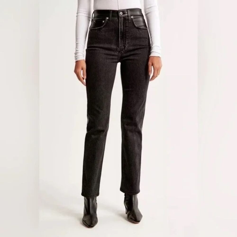 Abercrombie Curve Love 90s High Rise Ankle Straight Jean Size 0 Black Leather